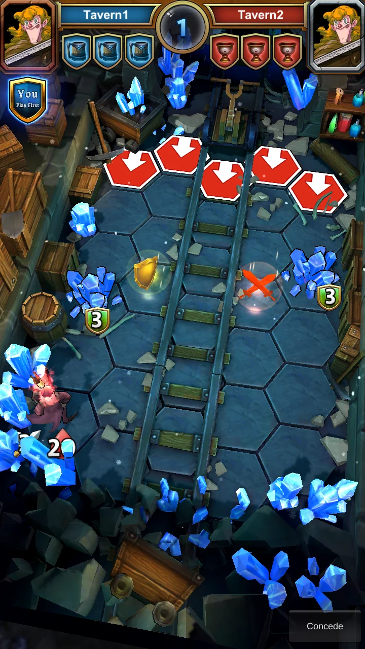 Batalla real de Tavern Brawl sobre un tablero hexagonal